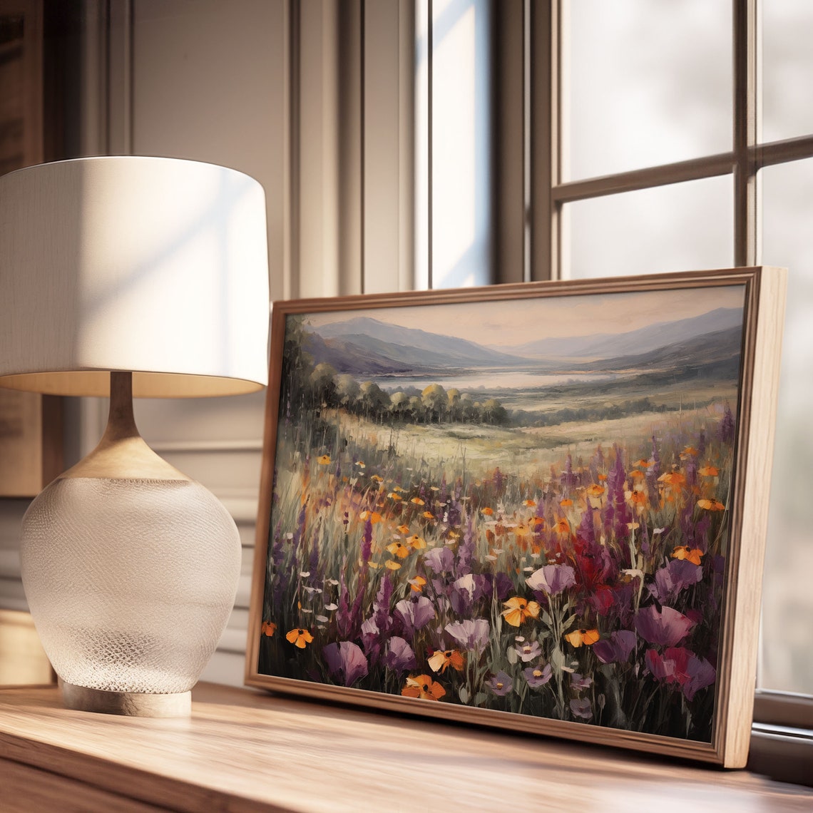 Wildflower Meadow In Purple And Gold With Mountains Beyond Poster - Image 3