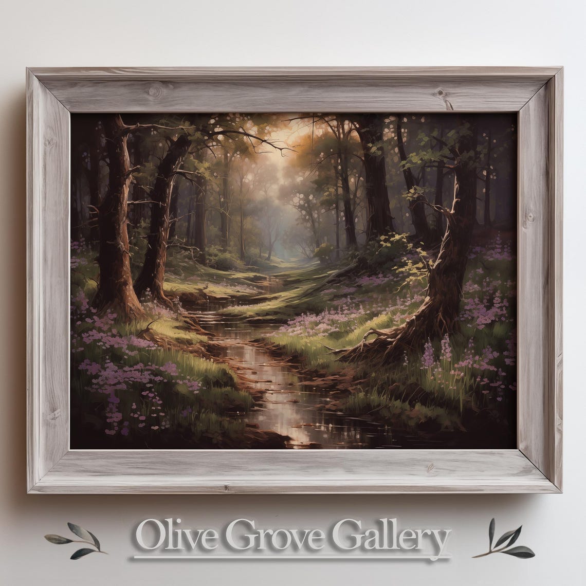 Misty Woodland Stream Quiet Forest Reflection Painting Poster