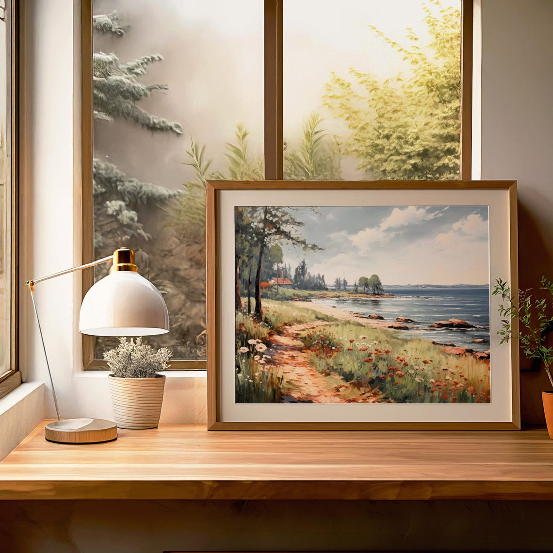 Charming Coastal Cottage Path Painting Seaside Wildflower Ocean Poster - Image 3