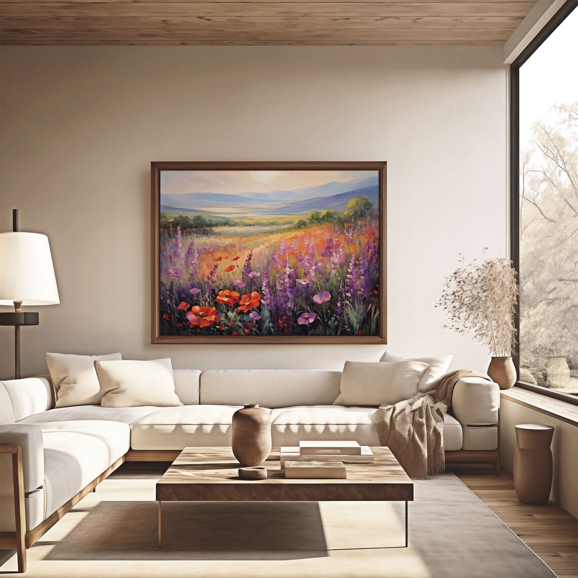 Beautiful Nature Wildflower Painting Landscape Brushstroke Antique Oil Painting Vintage Sunset Painting Springtime Print - Image 4