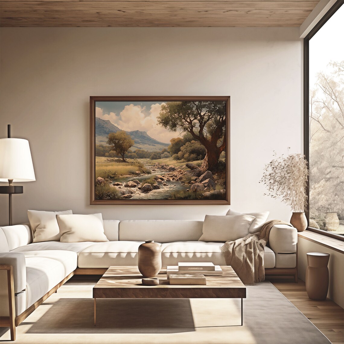 Rocky Mountain Stream Through Golden Meadow Oil Painting Poster - Image 4