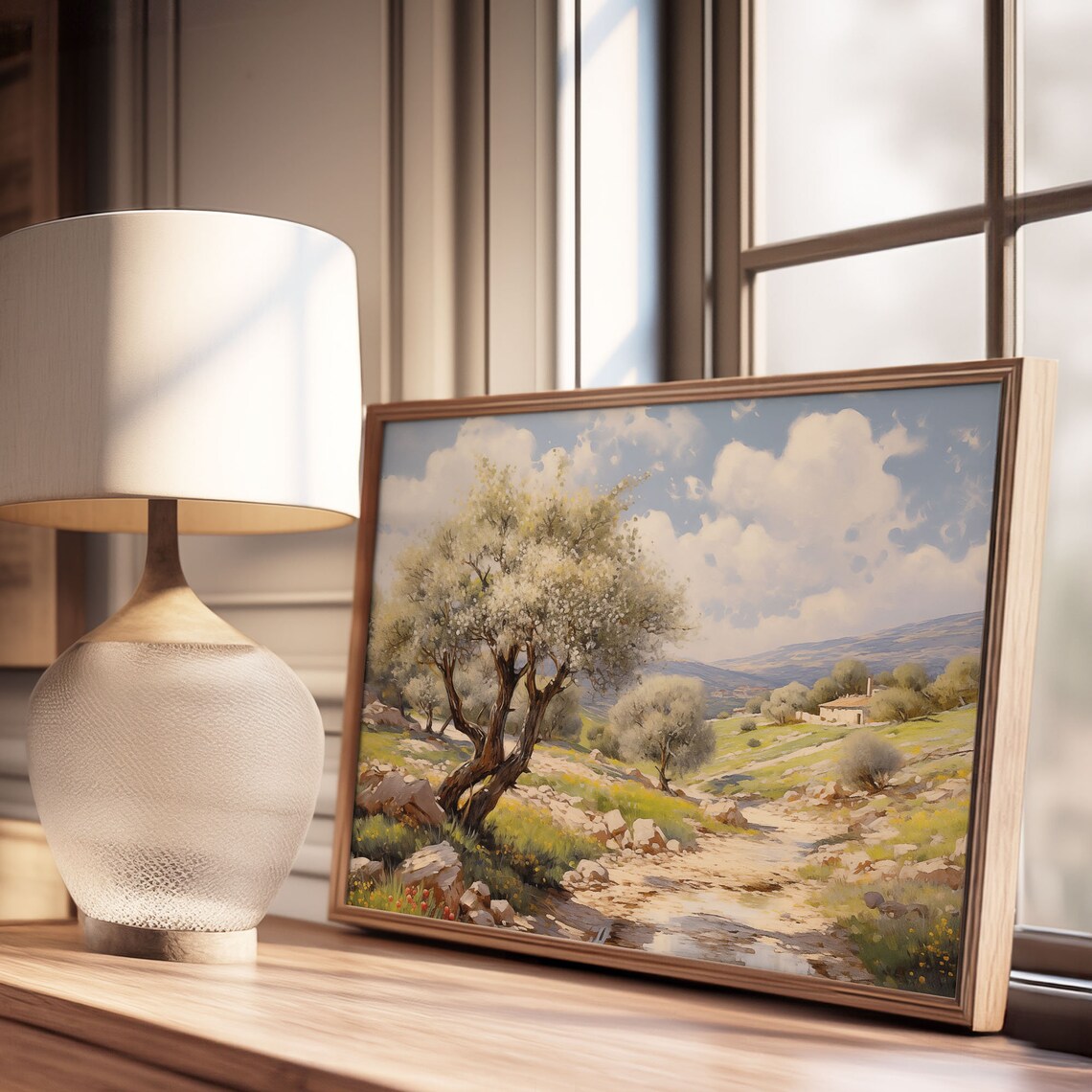 Blossoming Tree Spring Valley Dirt Path Farmhouse Oil Painting Poster - Image 3