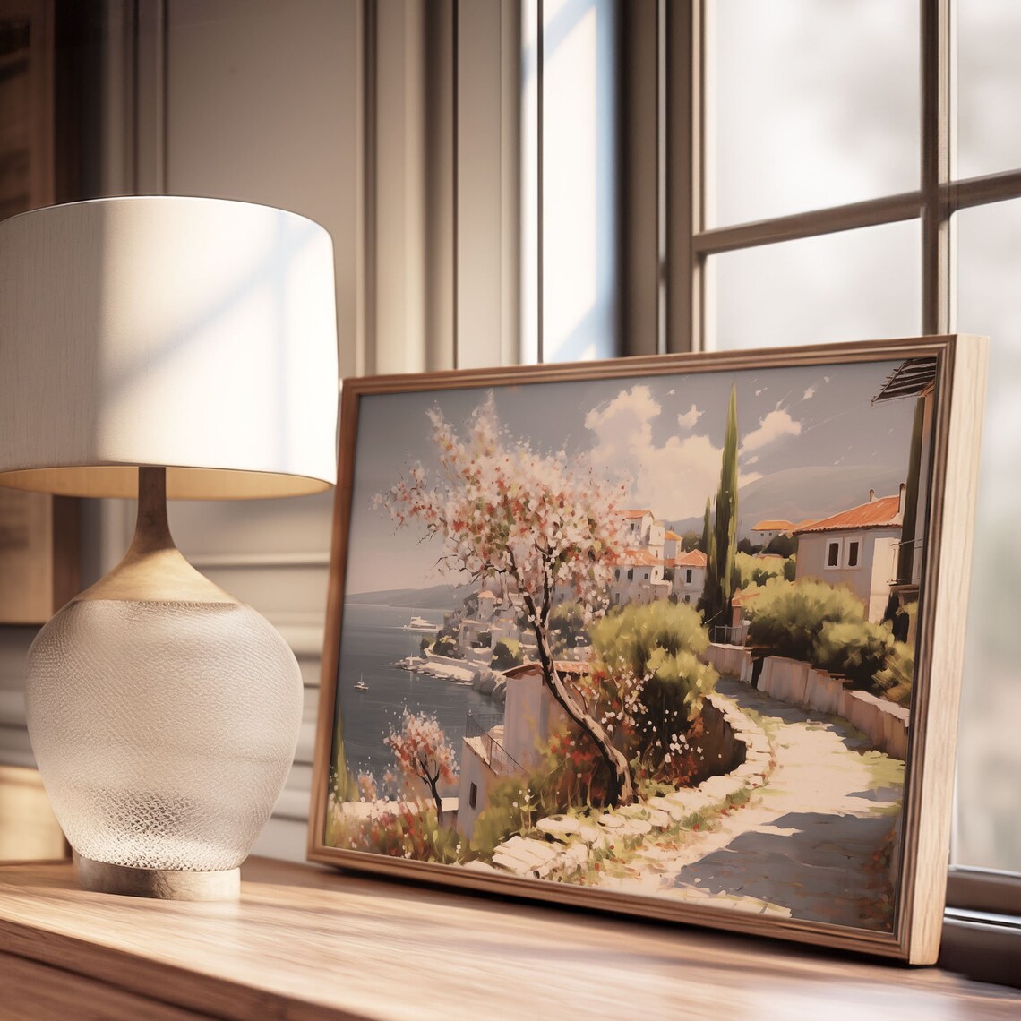 Mediterranean Coastal Fishing Village Sunset Harbor Golden Sky Poster - Image 3