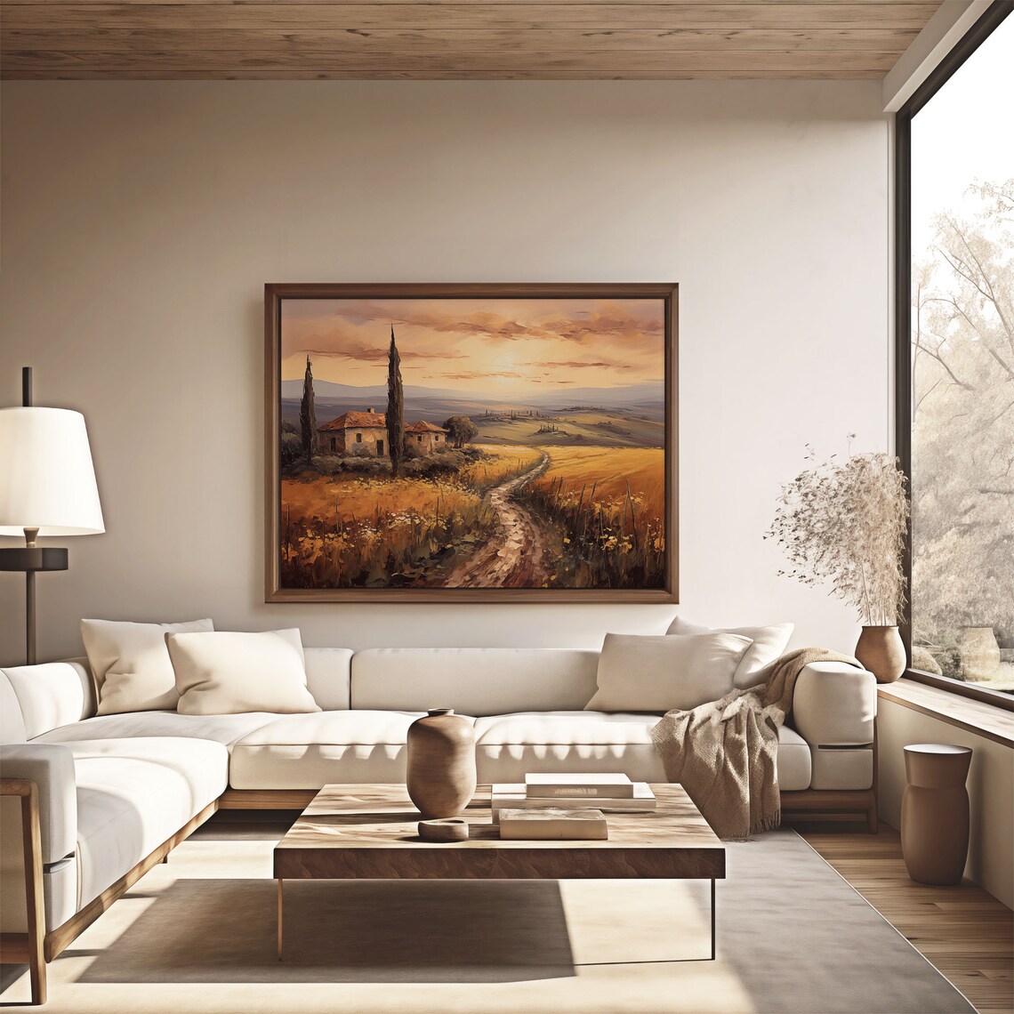 Tuscan Sunset Farmhouse Cypress Wheat Field Path Oil Painting Poster - Image 4