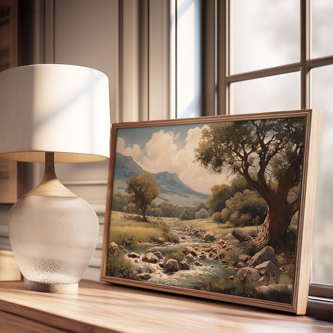 Rocky Mountain Stream Through Golden Meadow Oil Painting Poster - Image 3