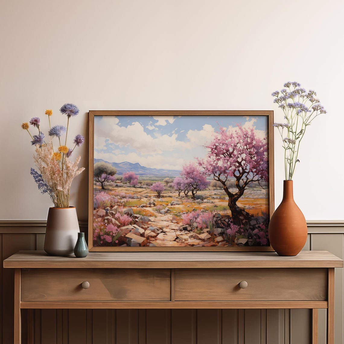 Pink Almond Blossom Trees Spring Orchard Oil Painting Poster - Image 4