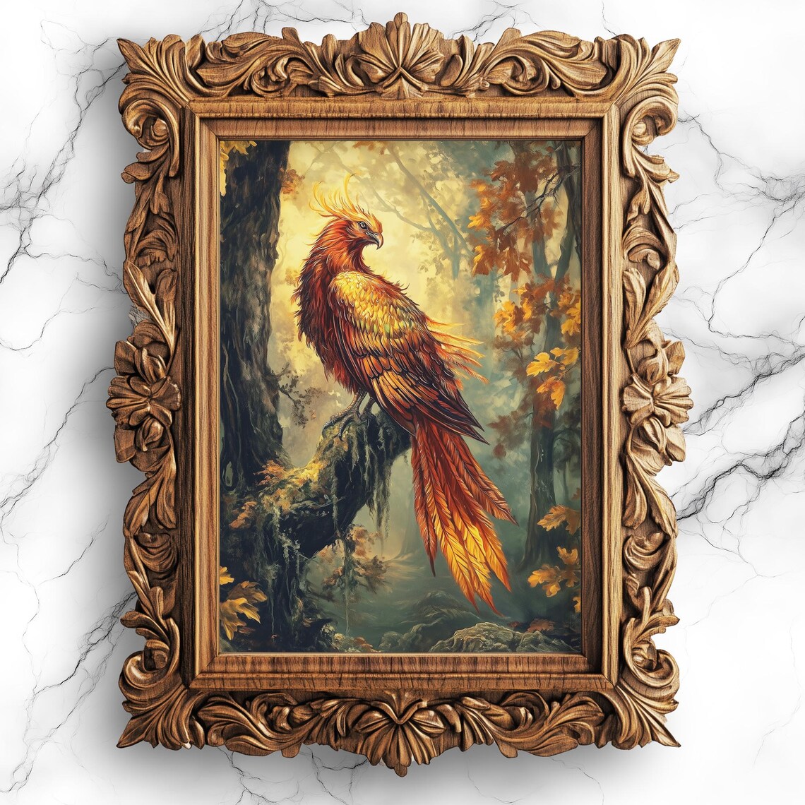Phoenix in Enchanted Forest, Gothic Autumn Fantasy Art