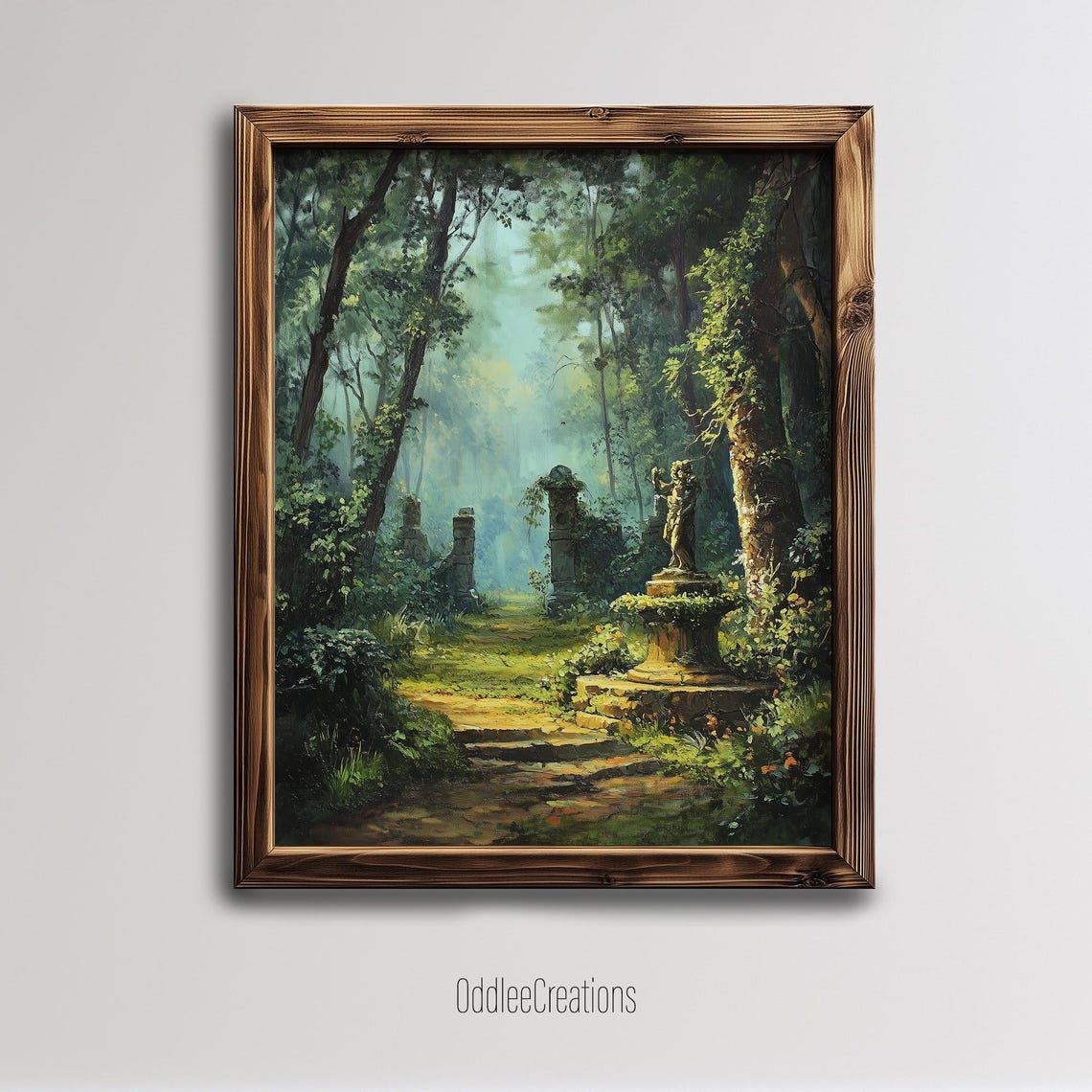 Enchanted Forest Path With Ancient Fountain Oil Painting Wall Art