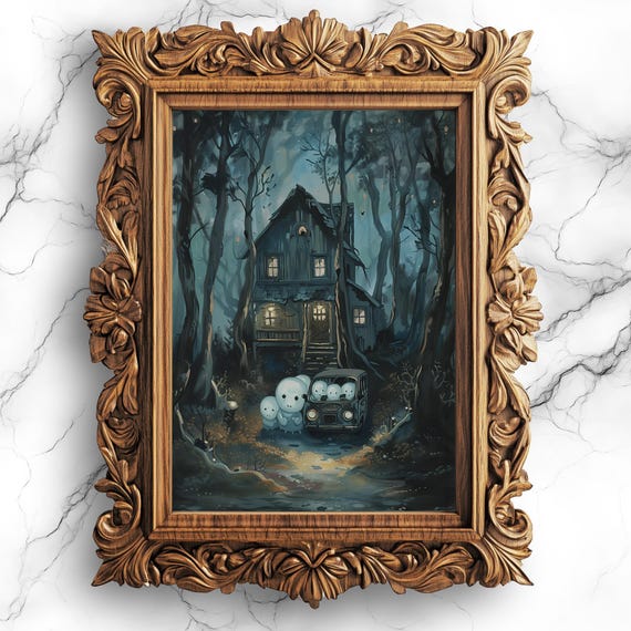 Whimsical Family Scene Playful Oil Painting For Spooky Decor Home Wall Bbg6