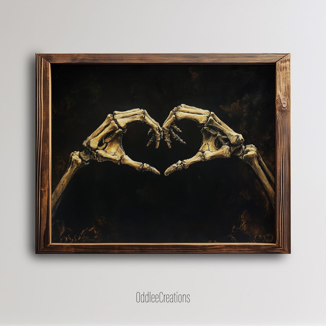 Gothic Skeleton Hands Forming Heart Dark Romantic Art Print Moody Skull Decor Oil Painting Prt91