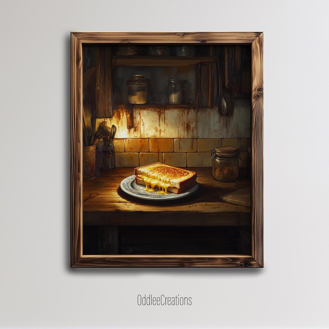 Grilled Cheese Sandwich Dark Kitchen Oil Painting Food Poster