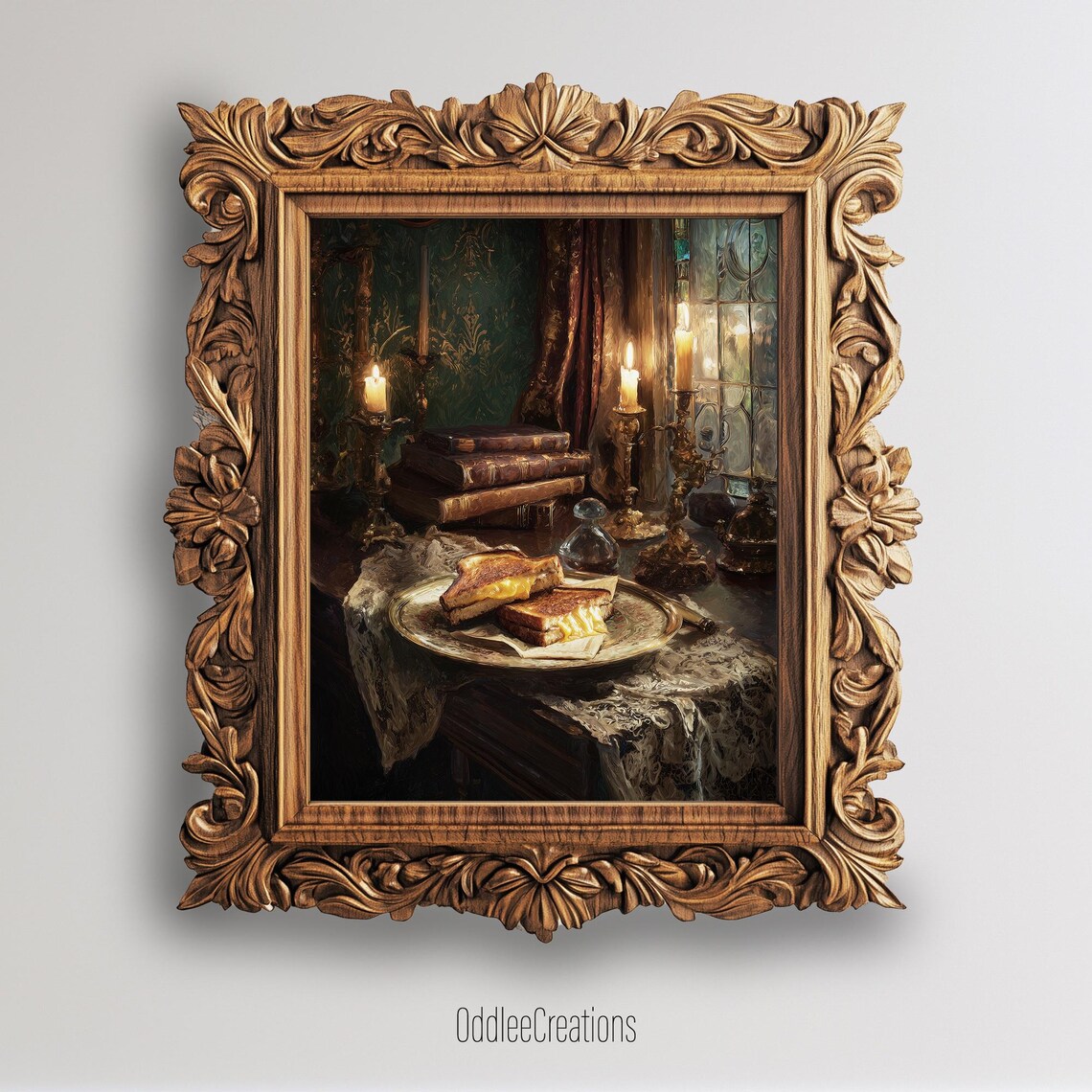 Grilled Cheese Sandwich Oil Painting Candlelit Dining Poster