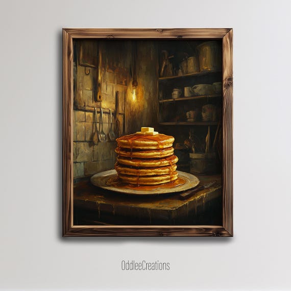 Pancake Oil Painting Haunted Kitchen Wall Art Spooky Food Creepy Pancakes Print Fod63