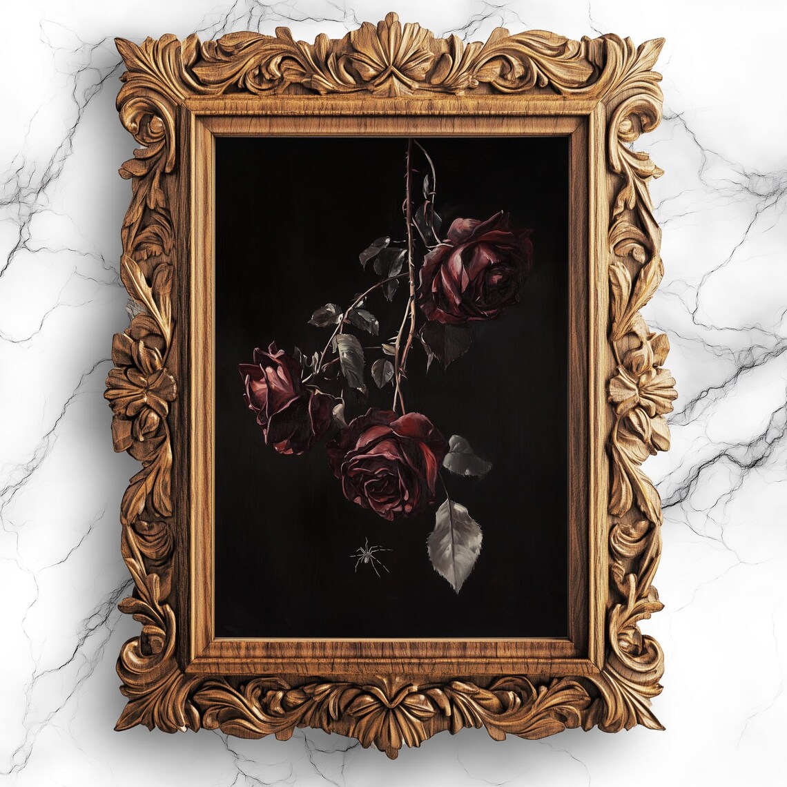 Dark Red Roses Gothic Botanical Black Floral Oil Painting Poster