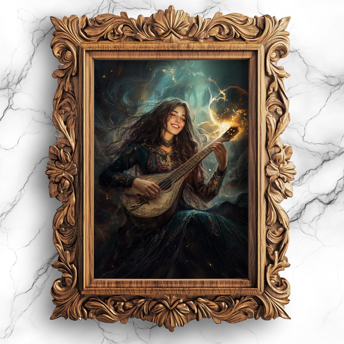Fantasy Bard Playing Lute Magical Dark Whimsigoth Art Poster