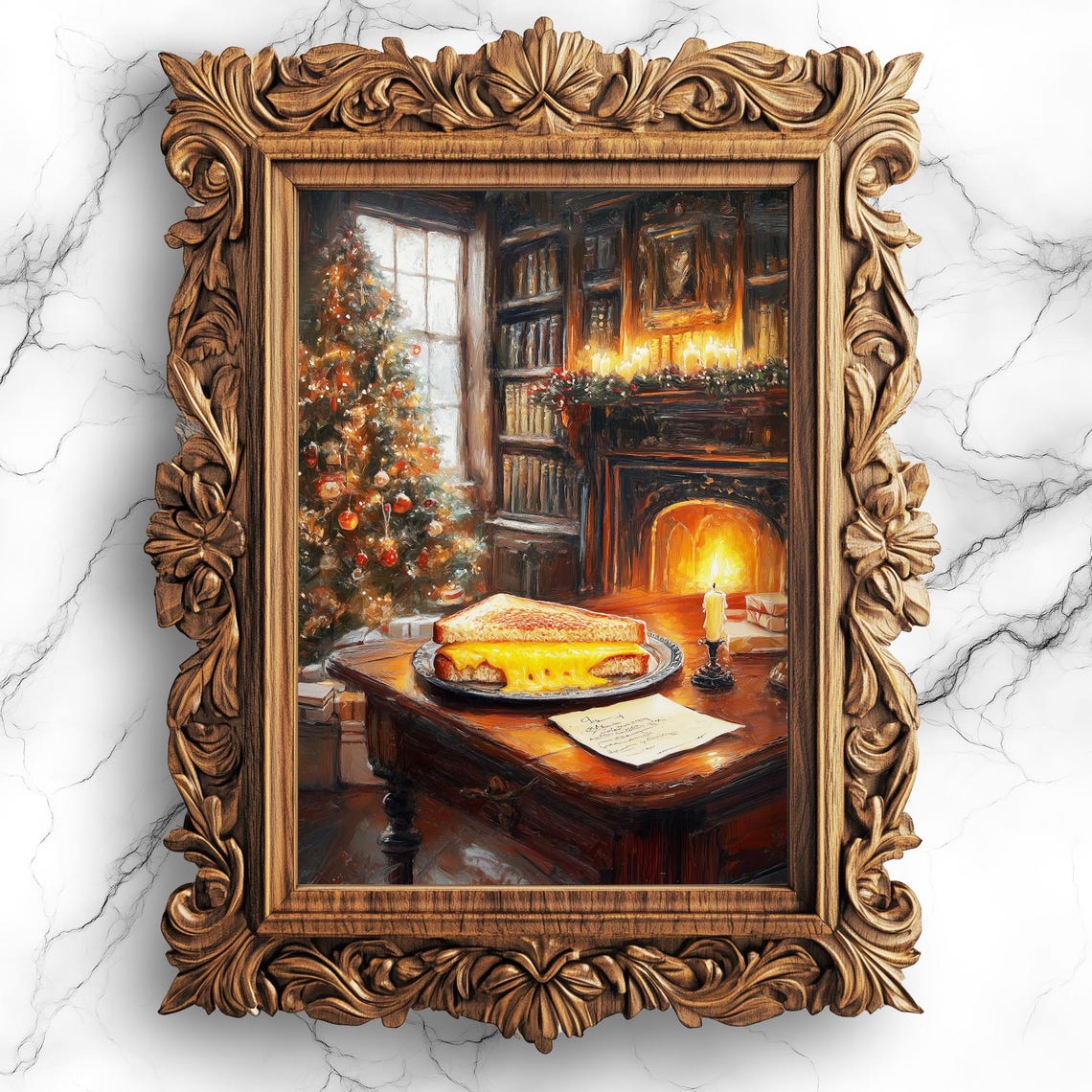 Cozy Grilled Cheese Sandwich Christmas Study Oil Painting Poster