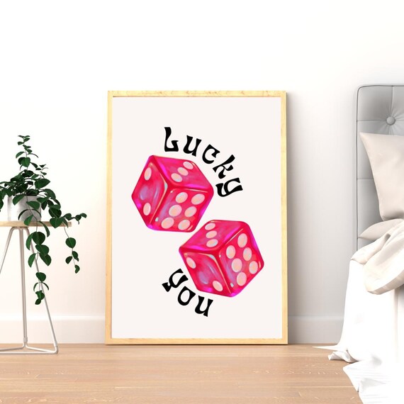 Lucky You Dice Wall Art Retro Red Poster Trendy Typography Preppy Room Decor Instant