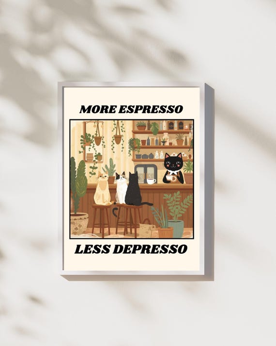 More Espresso Less Depresso Funny Cat Coffee Poster