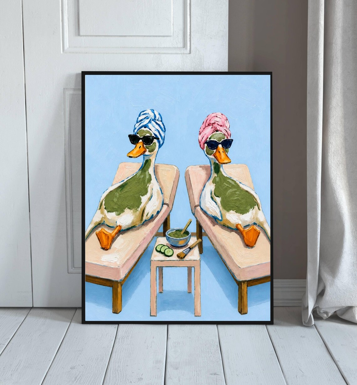 Quirky Ducks Spa Day Art Print, Whimsical Bathroom Decor
