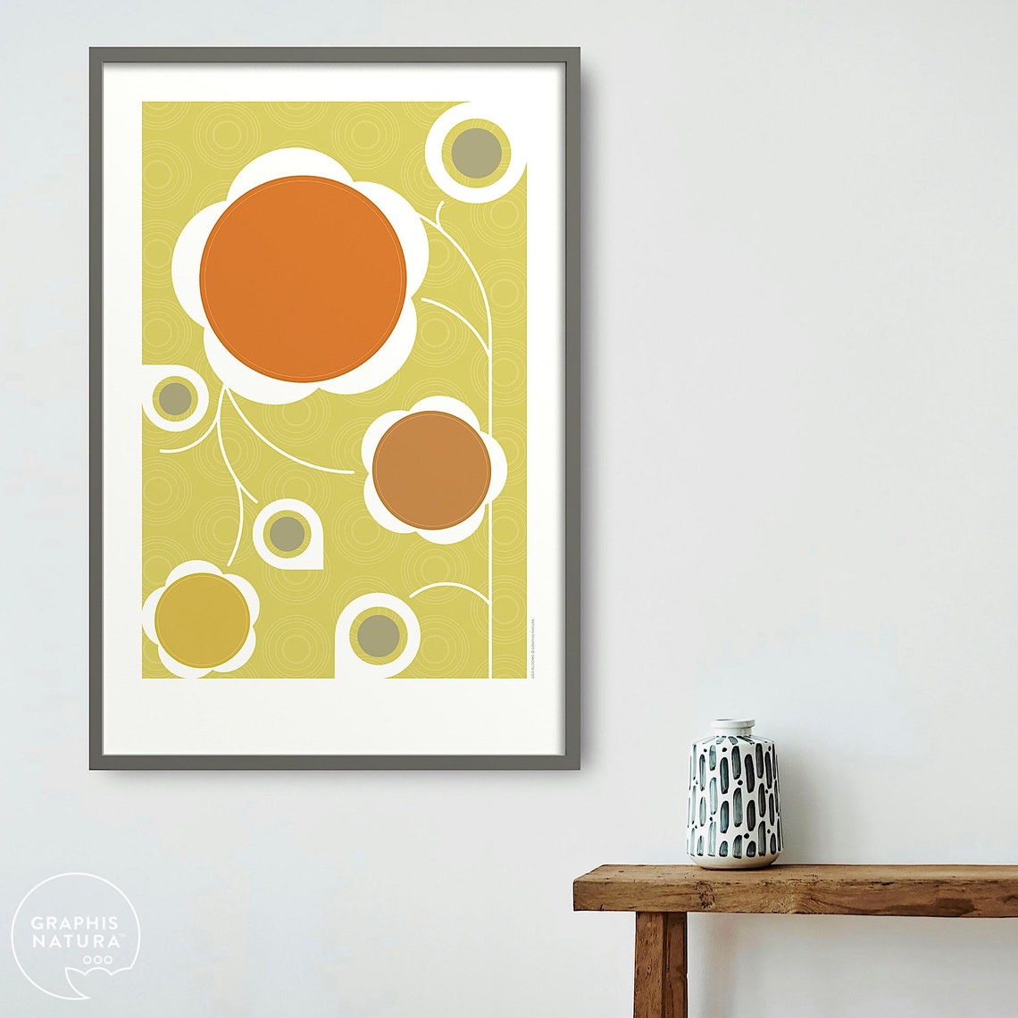 Chartreuse Flower Blooms Poster Bold Orange Centers Modern Art - Image 5