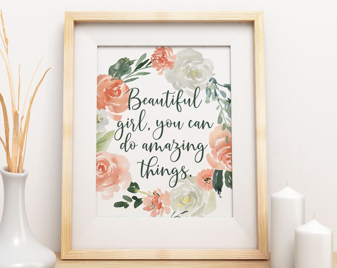 Beautiful Girl Coral Pink White Green Flower Wall Art Unframed Watercolor Print Botanical Wall Art Floral Wall Art Farmhouse Home Decor