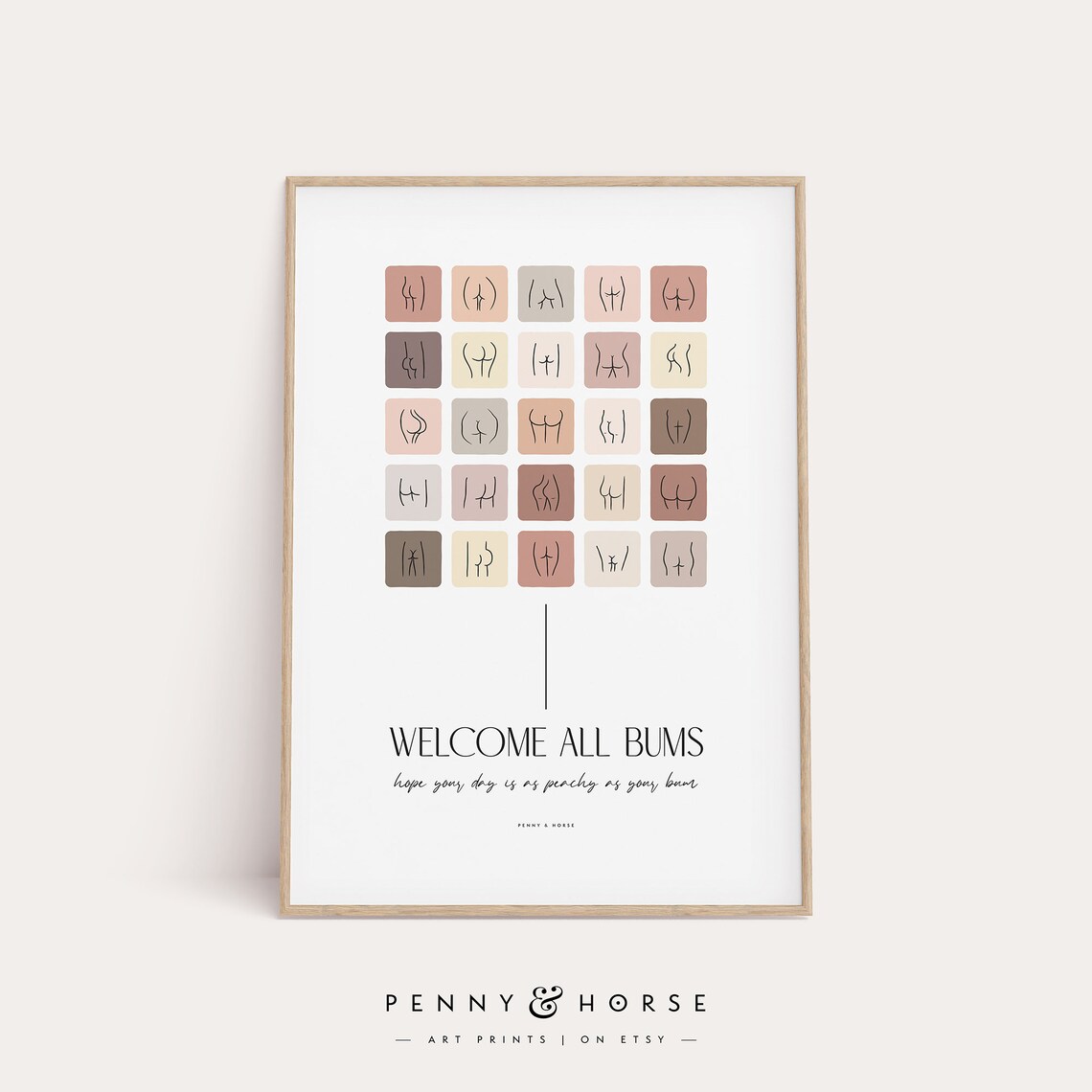 Welcome All Bums Funny Bathroom Art Peachy Butt Illustrations Wall Poster