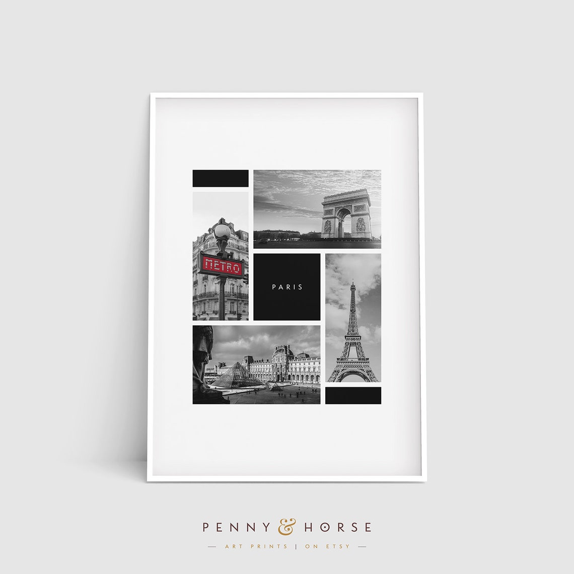 Paris Landmarks Eiffel Tower Louvre Arc de Triomphe Photo Poster - Image 4