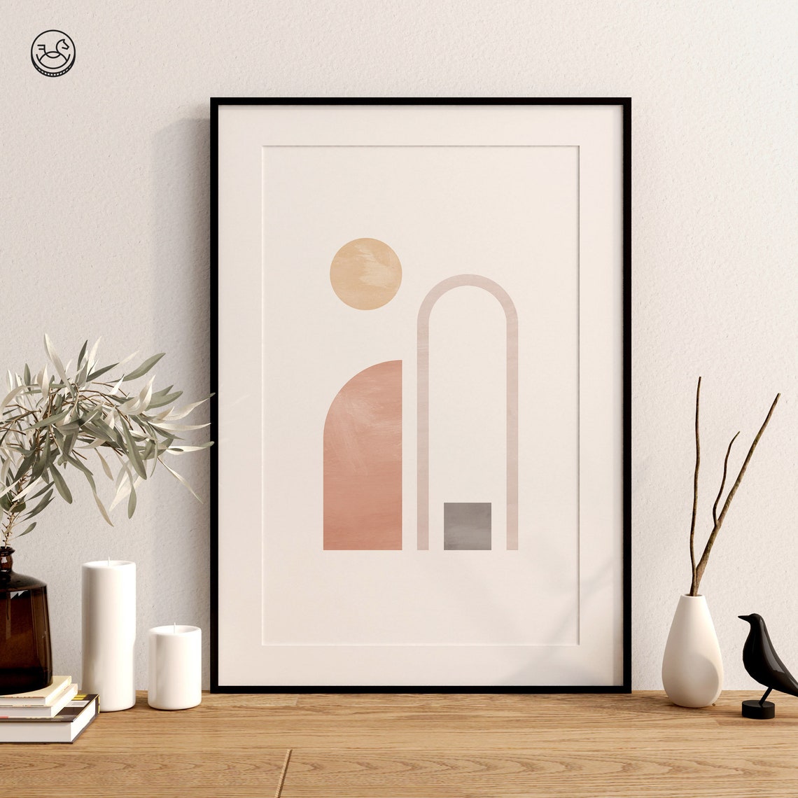Geometric Pastel Wall Art Set Neutral Shapes Boho Print Muted Coral Home Decor Abstract Minimal Print Modern Art - Image 3