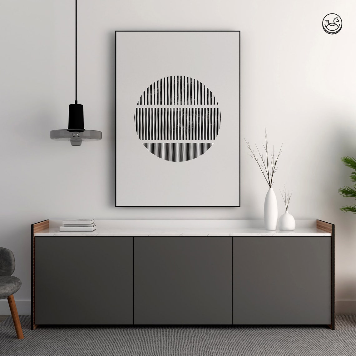 Black and White Striped Circle Minimalist Abstract Art Poster - Image 4