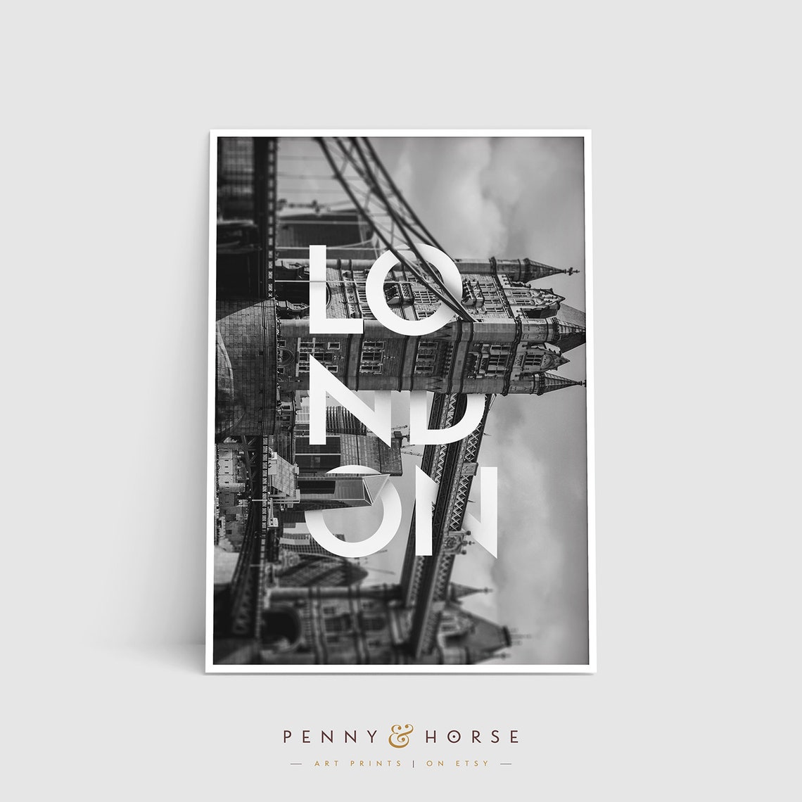 London Typography Tower Bridge Black and White Photography Poster
