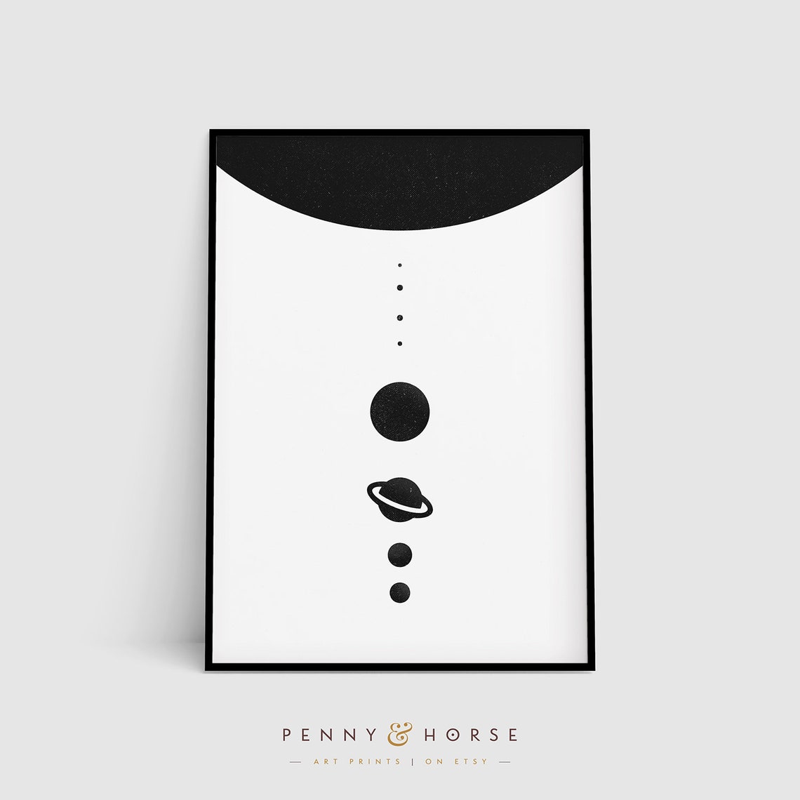 Monochrome Solar System Planets Row Minimalist Space Graphic Poster