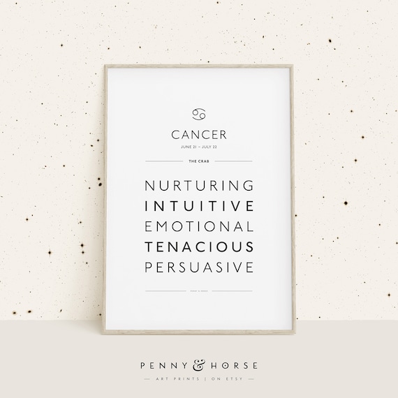 Cancer Zodiac Traits The Crab Star Sign Quote Poster White Minimalist