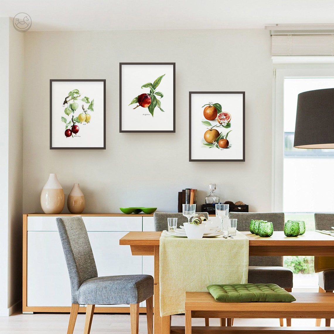 Vintage Botanical Fruit Prints Set Gooseberry Peach Orange Wall Art - Image 3