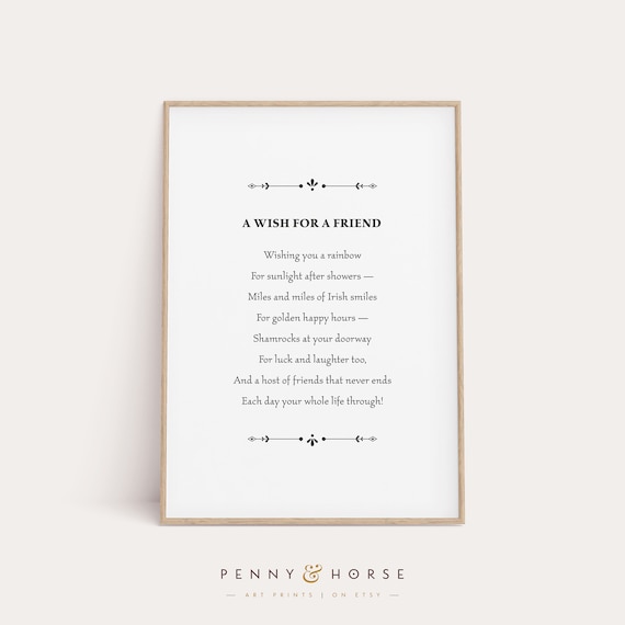 Irish Wish For A Friend Print Best Wishes Prayer Luck Laughter Wall Art Good Luck Gift Irish Home Decor Friendship Gift