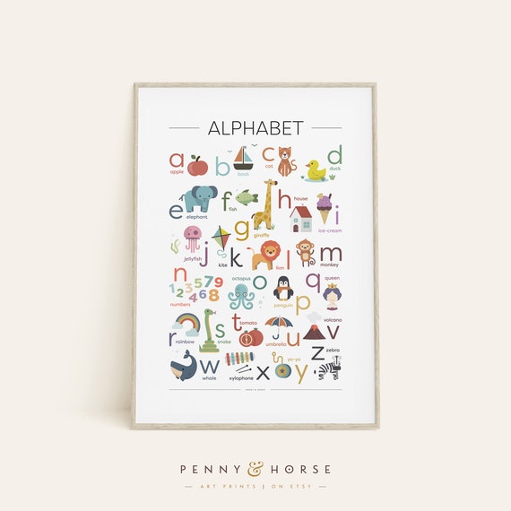 Alphabet Print Kids Educational Print Alphabet Wall Art Alphabet Poster Alphabet Kids Nursery Playroom Wall Art