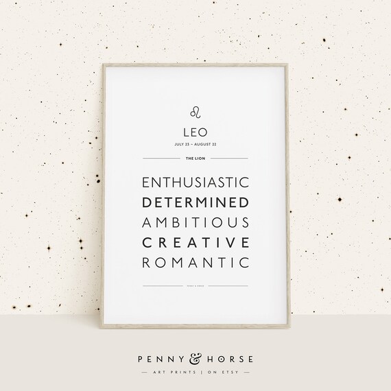 Leo Zodiac Traits Poster July August Dates Lion Star Sign Home Decor