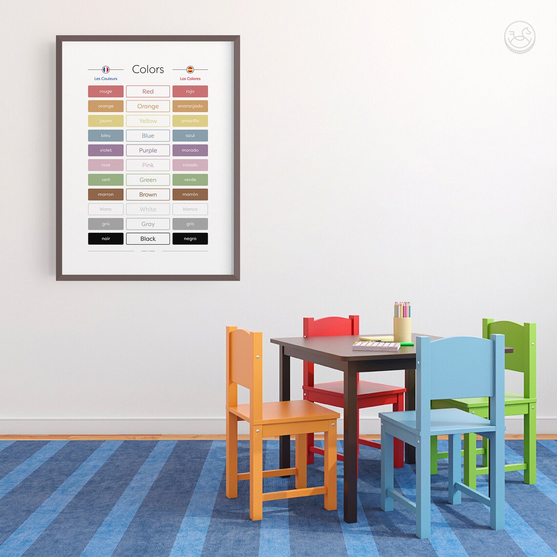 Colors In French English Spanish Trilingual Kids Nursery Poster - Image 4