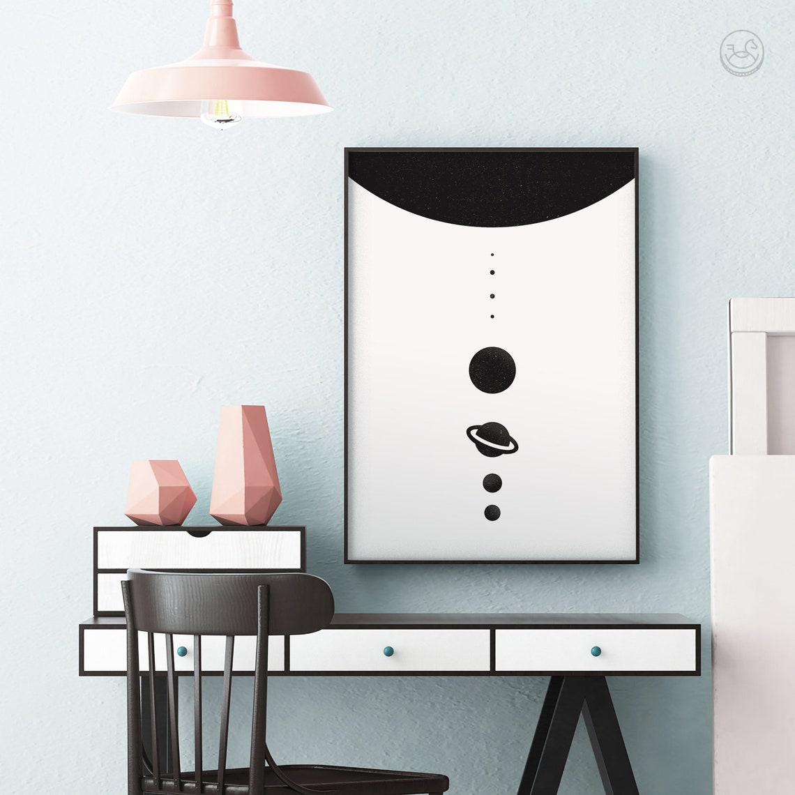 Monochrome Solar System Planets Row Minimalist Space Graphic Poster - Image 3