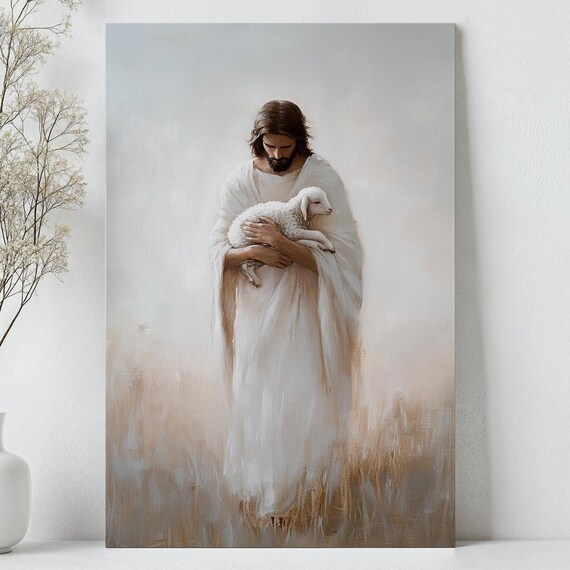 Jesus Christ Carrying Lamb In Golden Wheat Field Christian Poster