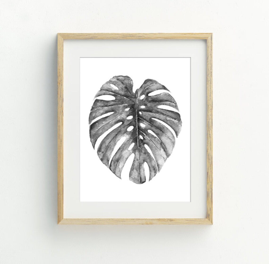Monstera Leaf Print, Black and White Botanical Art