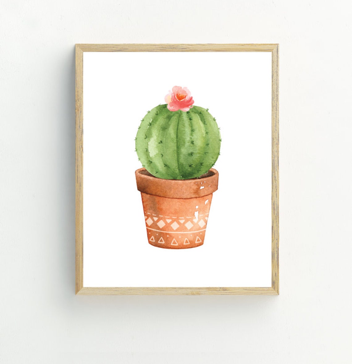 Watercolor Barrel Cactus Pink Bloom Terracotta Pot Botanical Wall Art - Image 2