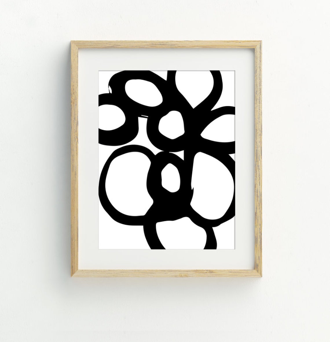 Black And White Abstract Interlocking Rings Minimalist Wall Art Print - Image 2