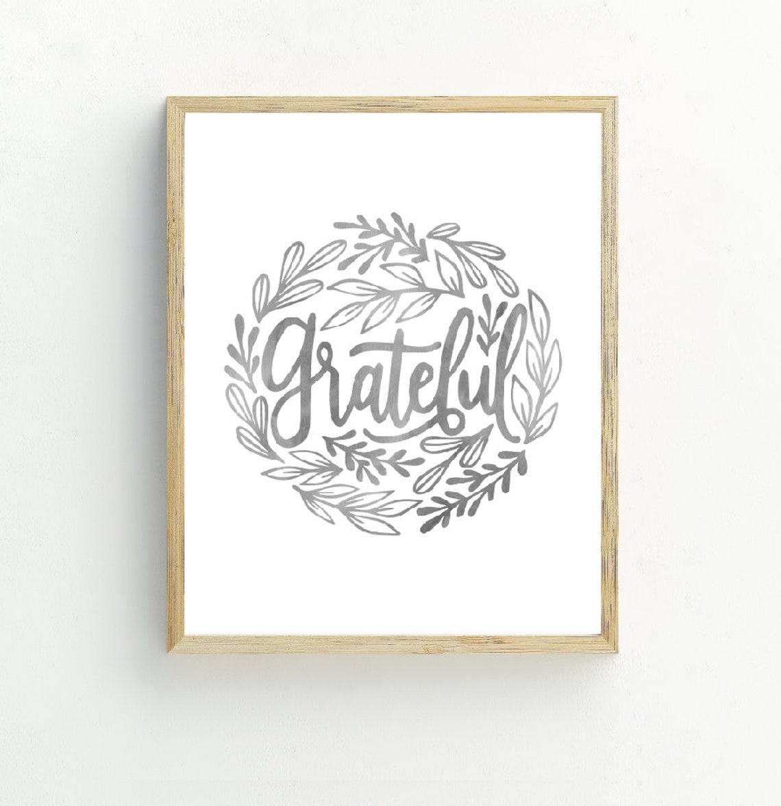 Grateful Grey Lettering Leaf Wreath Thanksgiving Fall Holiday Poster