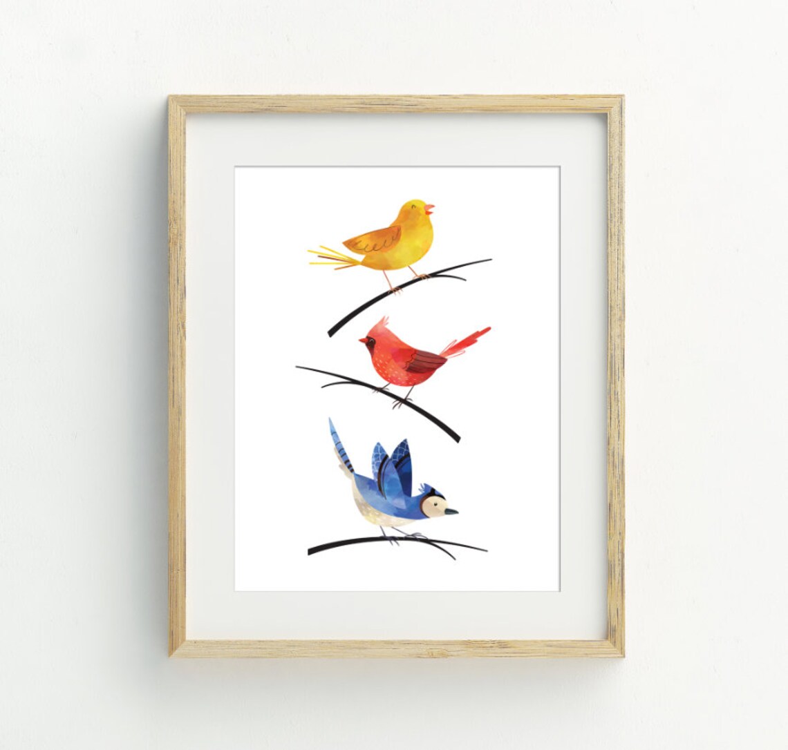 Bird On Twig Minimalist Art Print, Wall Decor