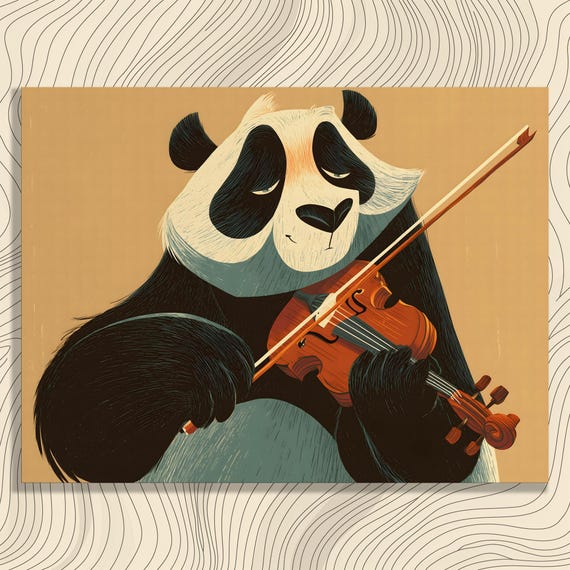 Enchanting Panda Canvas Wall Art Violin Illustration Animal Decor Home Print Wildlife Bear Gift Colorful
