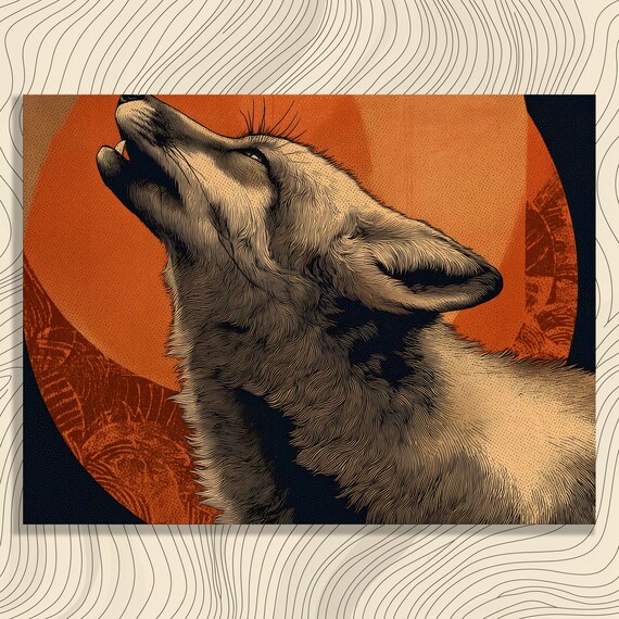 Bold Fox Canvas Wall Art Wildlife Decor Line Print Orange Black Nature Silhouette Animal Forest