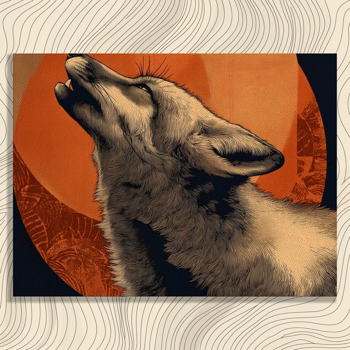 Bold Fox Canvas Wall Art Wildlife Decor Line Print Orange Black Nature Silhouette Animal Forest