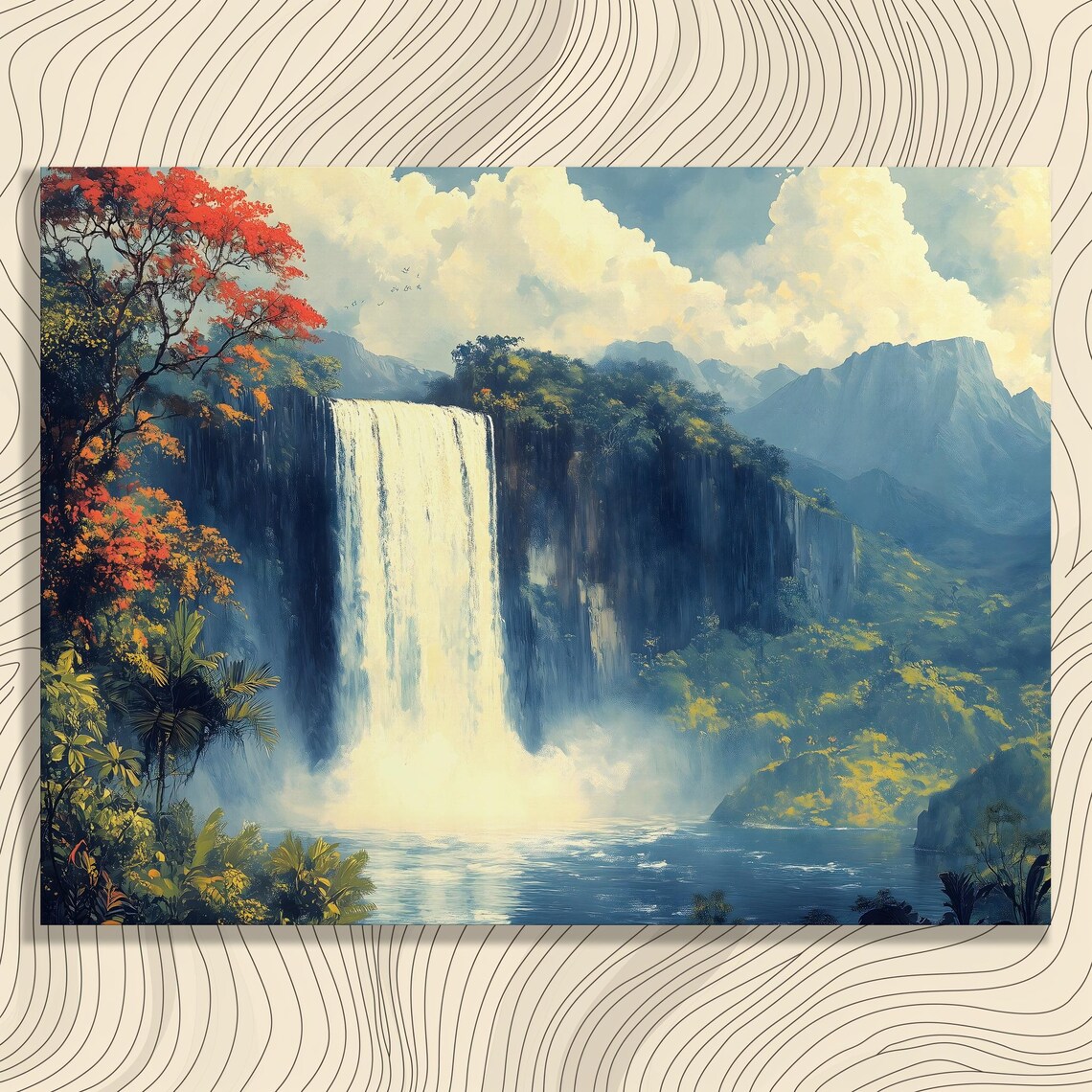 Angel Falls Venezuela Canvas Wall Art Jungle Waterfall Landscape Misty Tropical River Scenery Lush Rainforest Cliffs Decor
