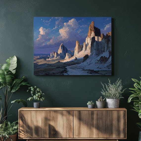 Colorful Desert Sunset Canvas Wall Art Southwest Rock Formations Cliffs Vibrant Sky Clouds Nature Decor Contemporary Landscape Print