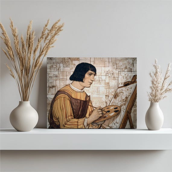 Renaissance Artist Canvas Wall Art Vintage Painter At Easel Figure Drawing With Palette Brush Beige Brown Tones Fine Decor Print